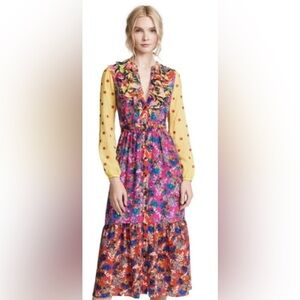 SALONI Ginny Midi Dress Vibrant Floral Long Sleeve Dress